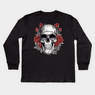 Cool Hipster Skull with Glasses and Roses Kids Long Sleeve T-Shirt